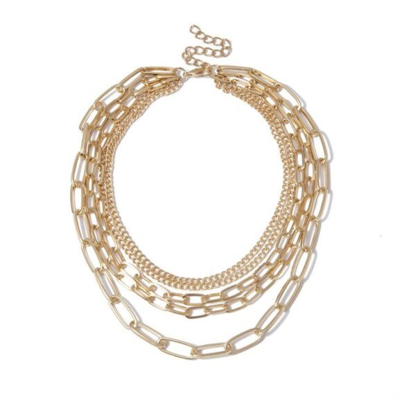 NEW Gold Multi Layer Link Chain Necklace - Picture 3 of 3